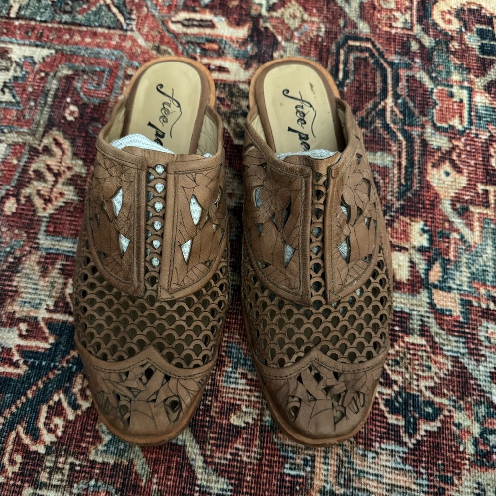 Free People Tan Cutout Mules